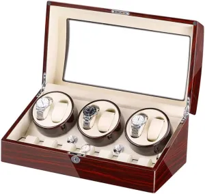 Watch Winder Box for 6 Automatic Watches   7 Storage Quiet Motor Wood Shell Piano Paint Exterior Large Capacity Watch Winder Display Watch Box Storage (C A)