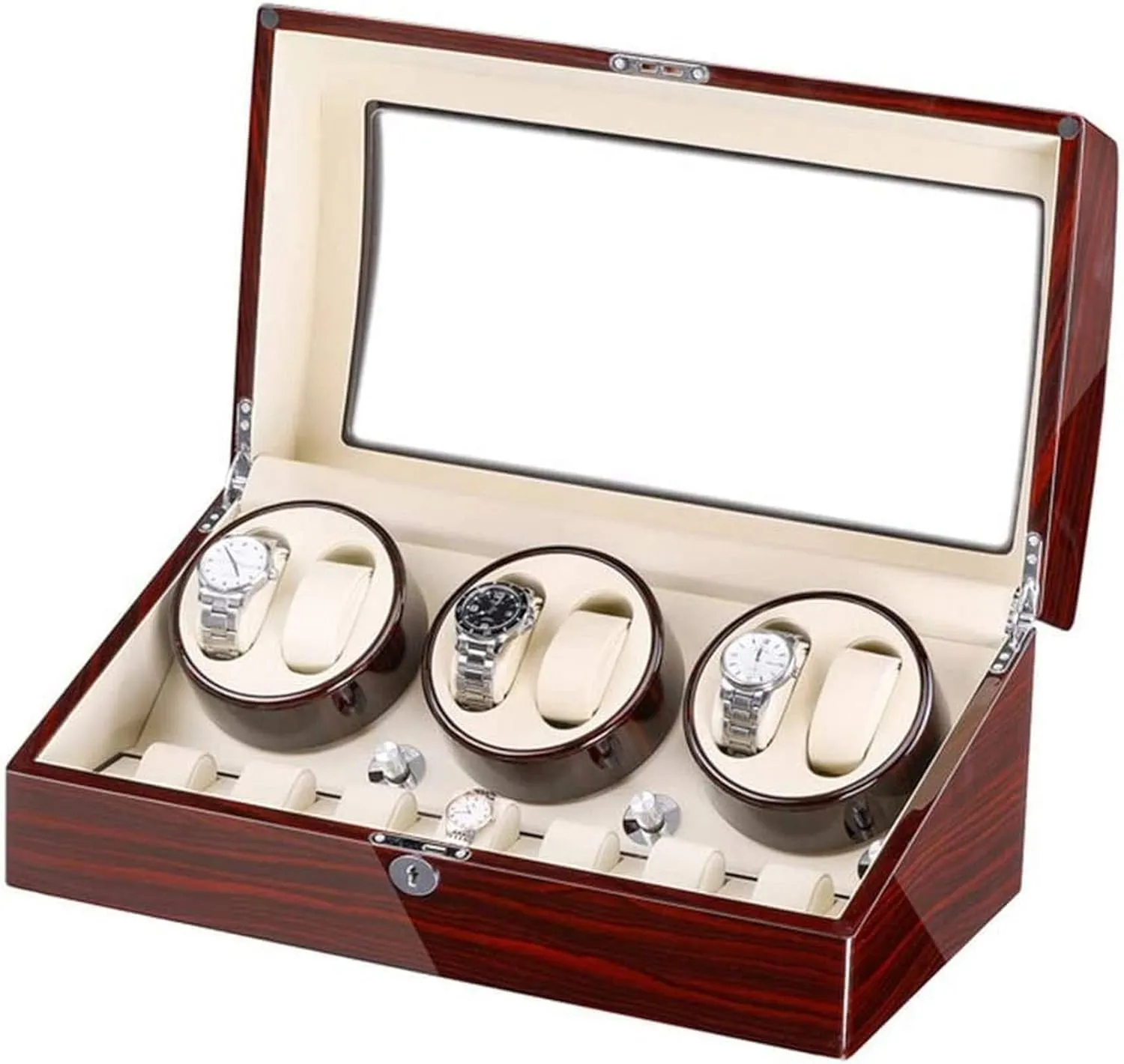 Watch Winder Box for 6 Automatic Watches   7 Storage Quiet Motor Wood Shell Piano Paint Exterior Large Capacity Watch Winder Display Watch Box Storage (C A)