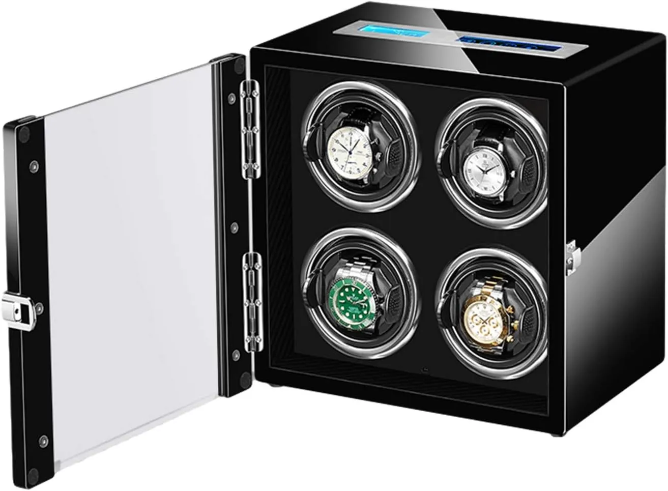 Watch Winder Box for Automatic Watch Adjustable Watch Pillows LCD Touch Screen Built-in LED Light Piano Paint Exterior Watch Winder for Automatic Watches