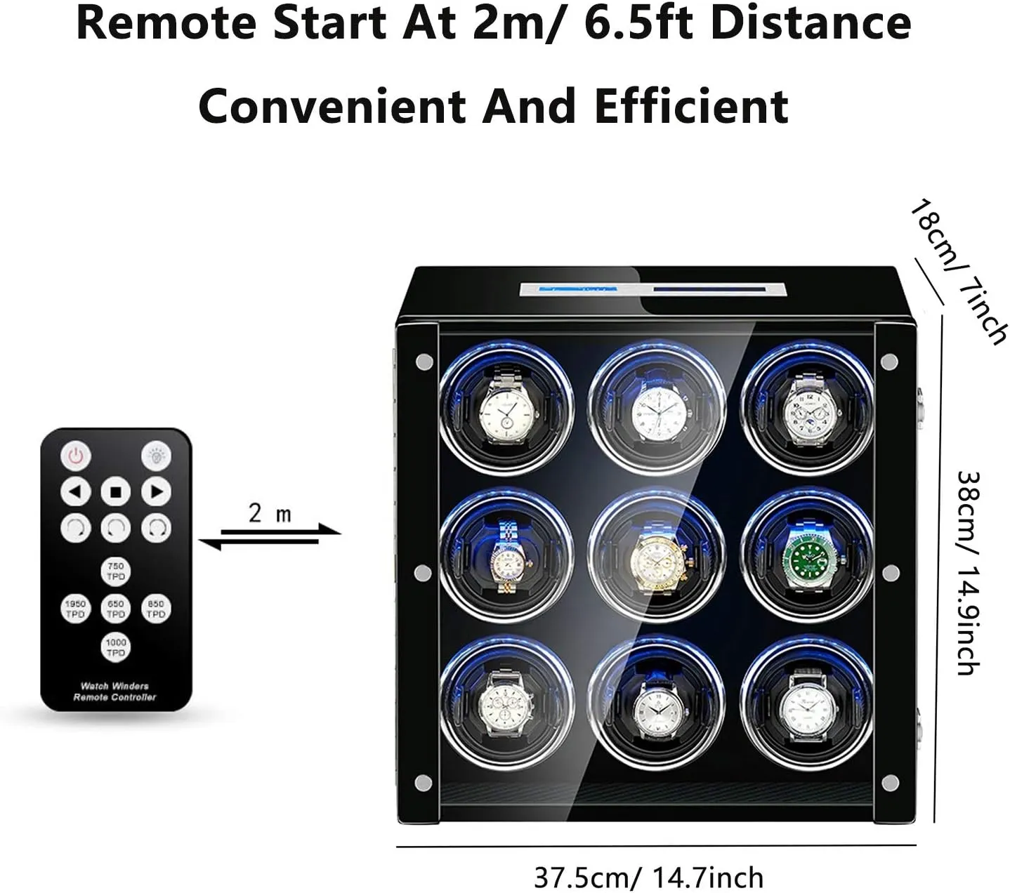 Watch Winder Box for Automatic Watch Adjustable Watch Pillows LCD Touch Screen Built-in LED Light Piano Paint Exterior Watch Winder for Automatic Watches