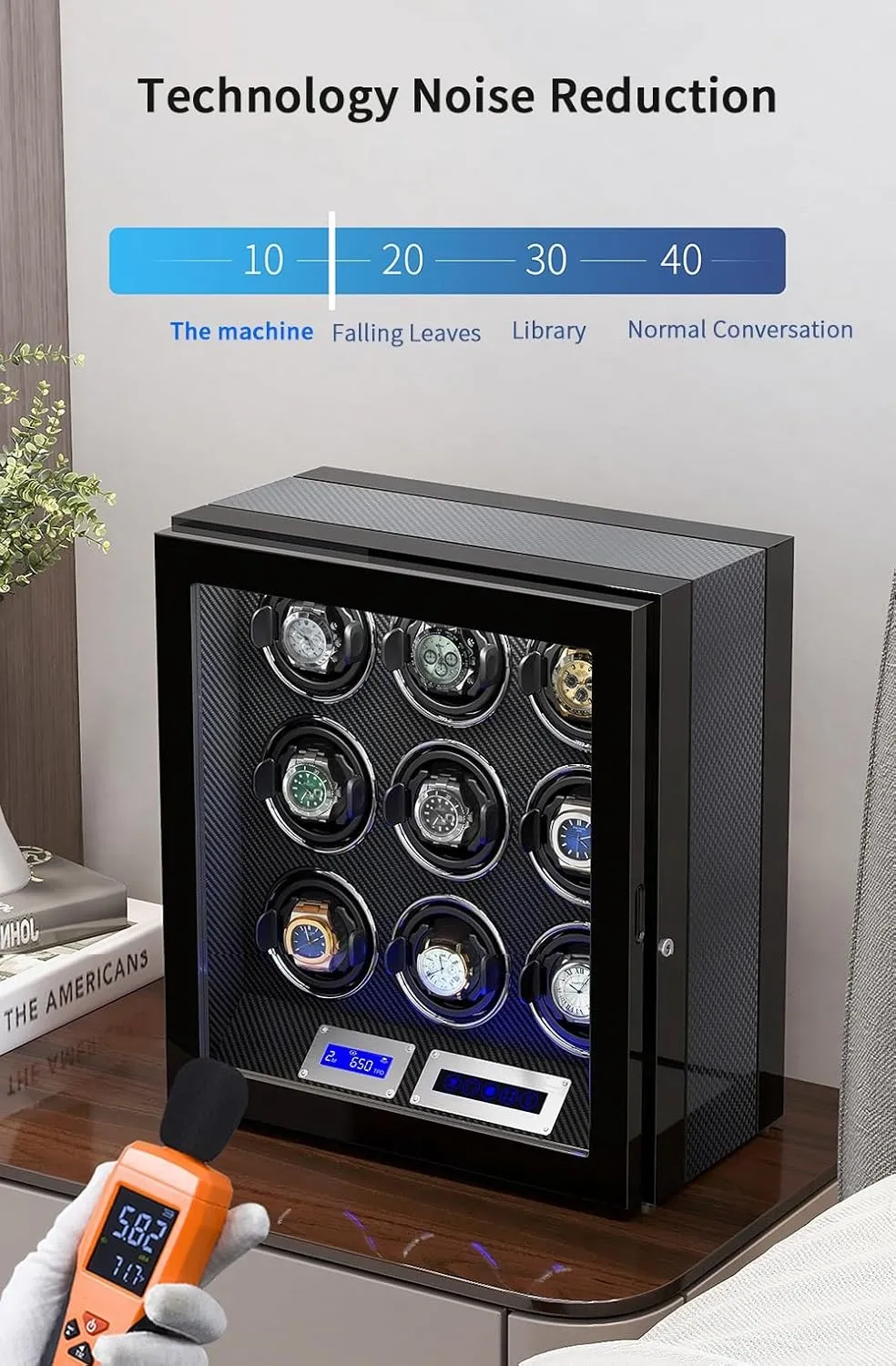 Watch Winder for 9 Automatic Watches with 9 Watch Storages Wood Shell Piano Finish Silent Motor Watch Turner