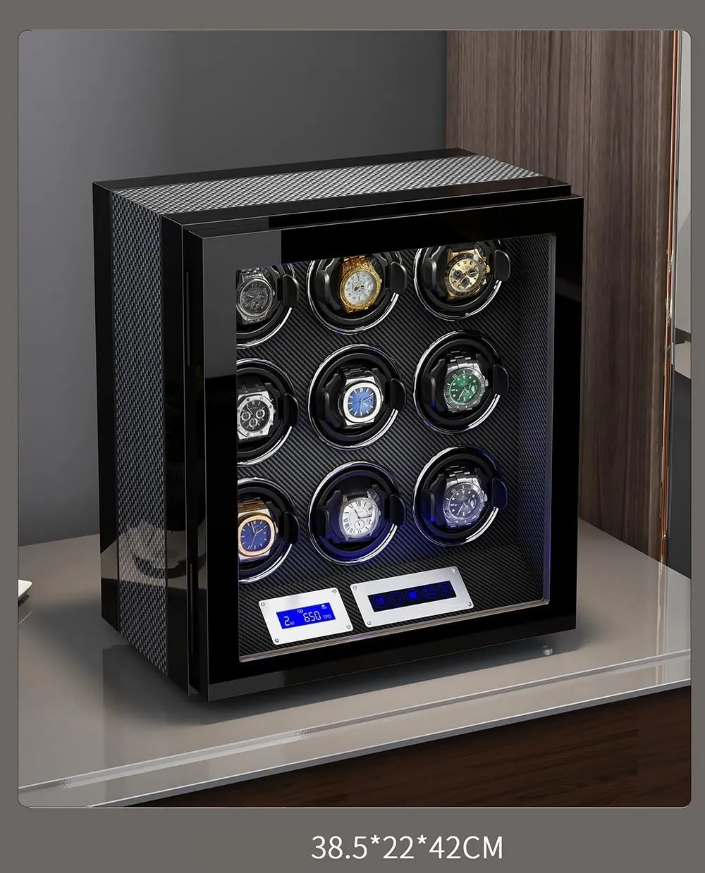 Watch Winder for 9 Automatic Watches with 9 Watch Storages Wood Shell Piano Finish Silent Motor Watch Turner
