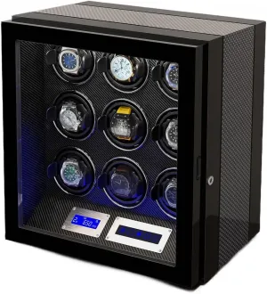 Watch Winder for 9 Automatic Watches with 9 Watch Storages Wood Shell Piano Finish Silent Motor Watch Turner