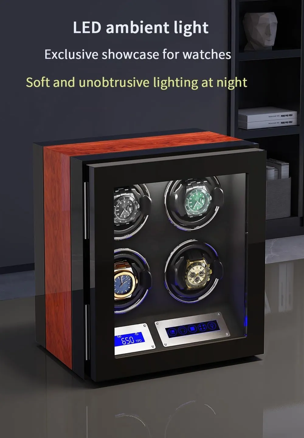 Watch Winder for 9 Automatic Watches with 9 Watch Storages Wood Shell Piano Finish Silent Motor Watch Turner