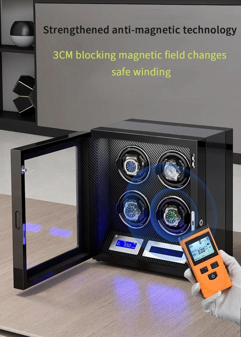 Watch Winder for 9 Automatic Watches with 9 Watch Storages Wood Shell Piano Finish Silent Motor Watch Turner