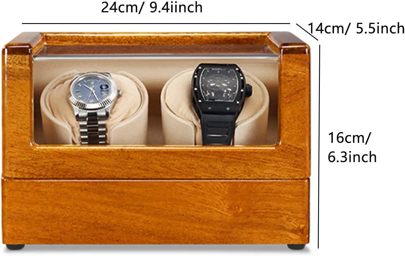 Watch Winder Solid Wood Automatic Double Watch Winder Watches Storage Box 4 Rotation Mode Power Supply Quiet Motor,A Watch Winder (B A)