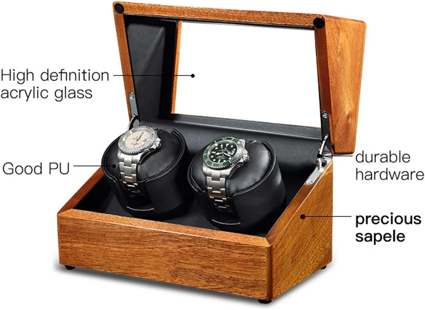Watch Winder Solid Wood Automatic Double Watch Winder Watches Storage Box 4 Rotation Mode Power Supply Quiet Motor,A Watch Winder (B A)