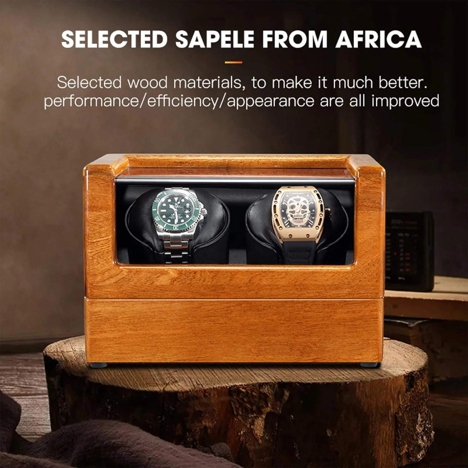 Watch Winder Solid Wood Automatic Double Watch Winder Watches Storage Box 4 Rotation Mode Power Supply Quiet Motor,A Watch Winder (B A)
