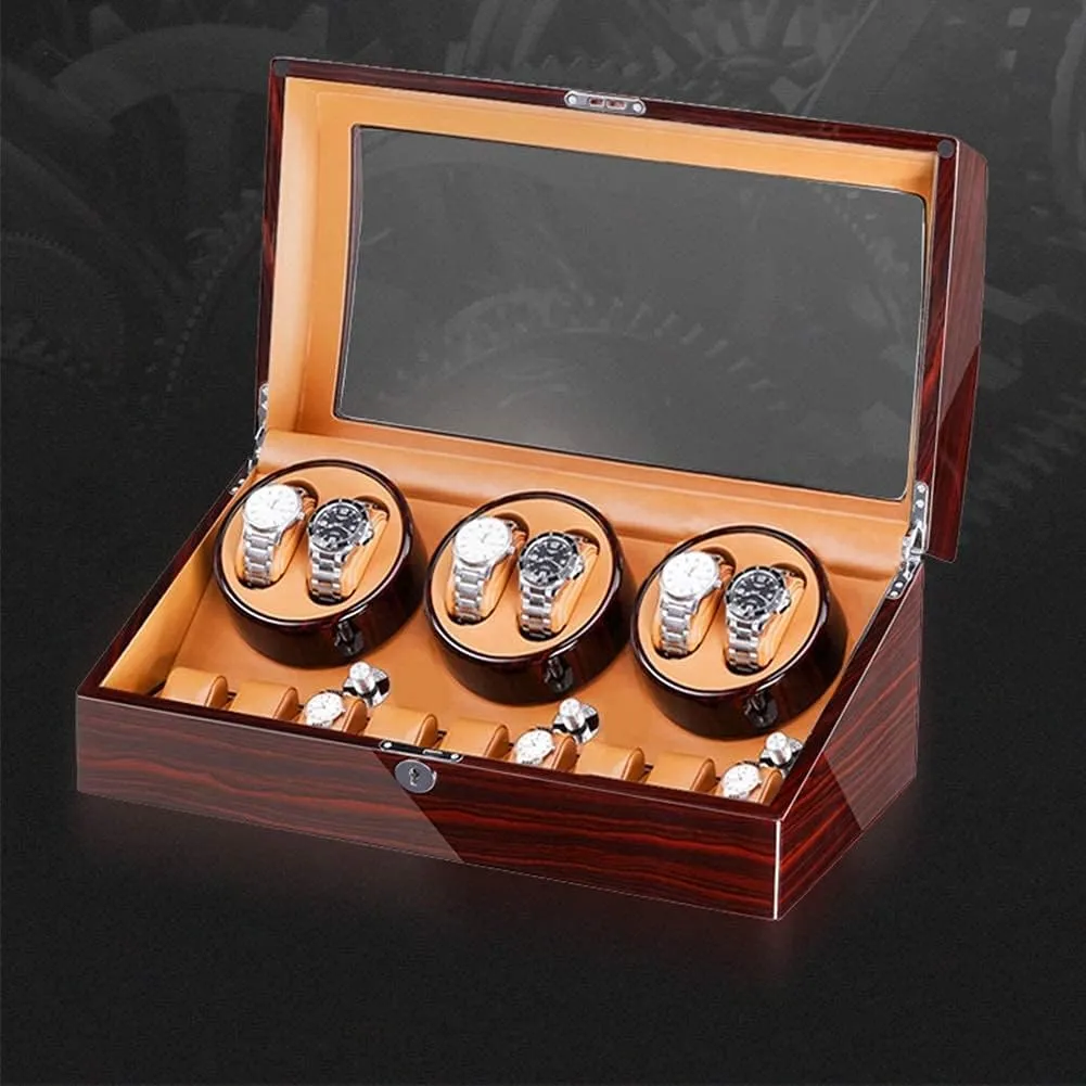 Watch Winder Watch Winder Box for 6 Automatic Watches   7 Storage Quiet Motor Wood Shell Piano Paint Exterior Large Capacity Watch Winder