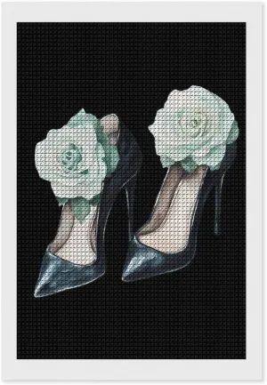 Watercolor Black High Heels Roses Funny Square Diamond Art Painting Kits for Adults 5D DIY Full Drill Rhinestone Pictures Wall Arts 8"x12"