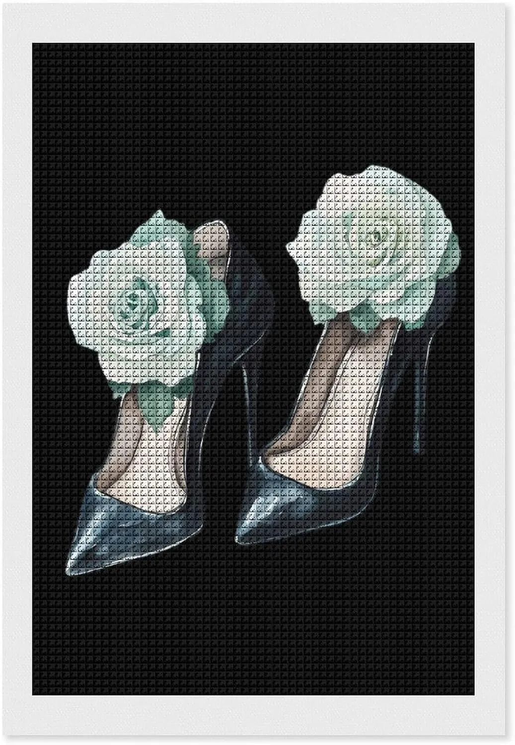 Watercolor Black High Heels Roses Funny Square Diamond Art Painting Kits for Adults 5D DIY Full Drill Rhinestone Pictures Wall Arts 8"x12"