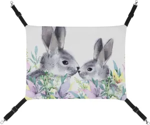 Watercolor Rabbits Cat Hanging Hammock Soft Breathable Pet Cage Dog Hammock with Adjustable Straps and Metal Hooks