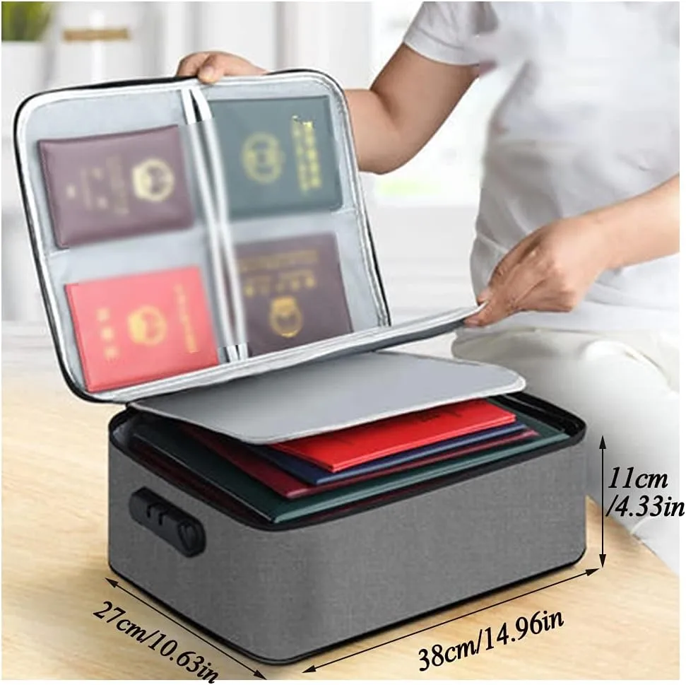 Waterproof Document Bag with Lock, Document Organizer Box, File Storage, Storage Pouch, Credential Bag, Diploma Storage Important Document and File Pocket, Laptop, Notebooks, Bank Cards