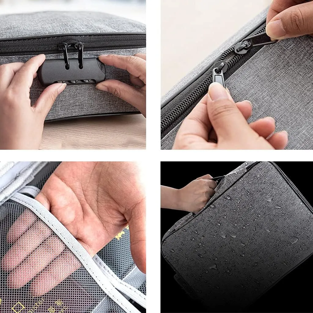 Waterproof Document Bag with Lock, Document Organizer Box, File Storage, Storage Pouch, Credential Bag, Diploma Storage Important Document and File Pocket, Laptop, Notebooks, Bank Cards