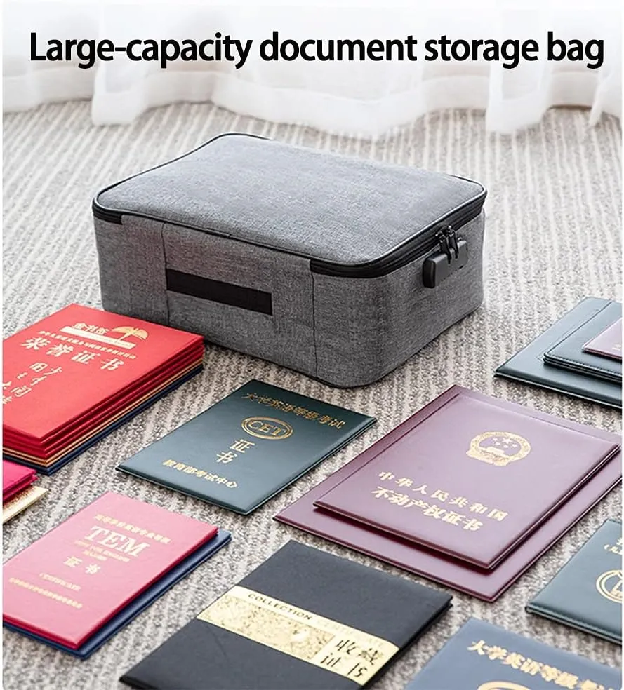 Waterproof Document Bag with Lock, Document Organizer Box, File Storage, Storage Pouch, Credential Bag, Diploma Storage Important Document and File Pocket, Laptop, Notebooks, Bank Cards
