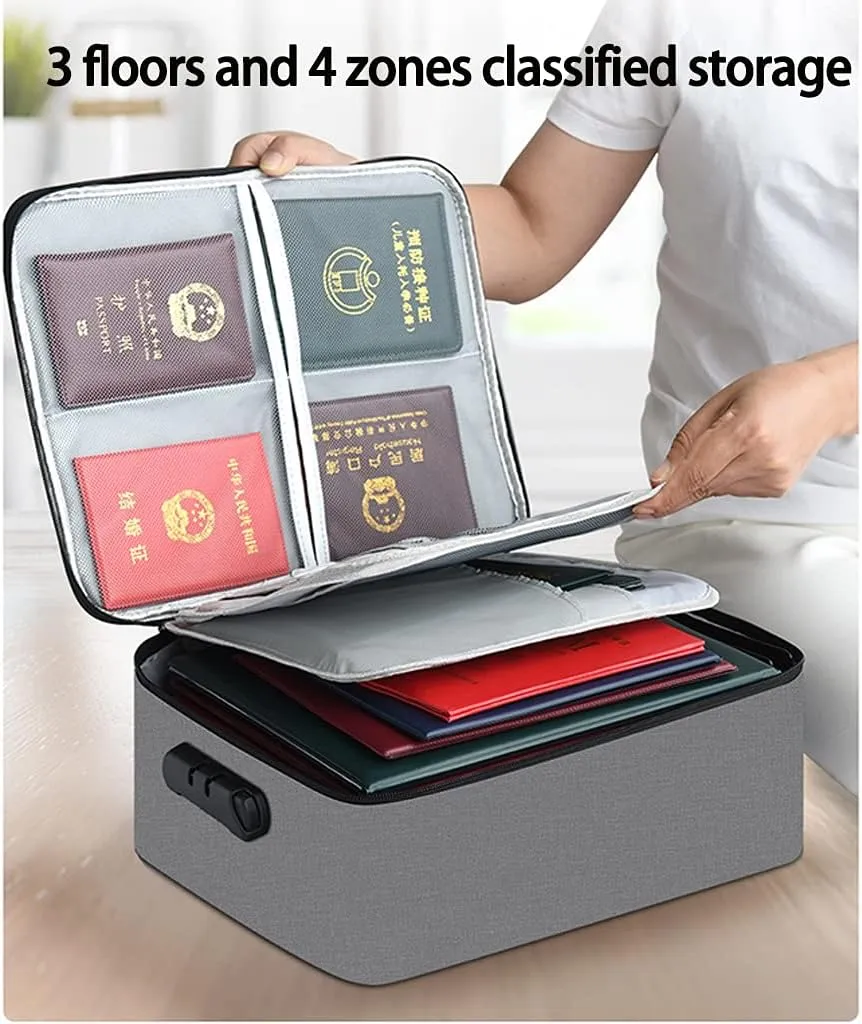 Waterproof Document Bag with Lock, Document Organizer Box, File Storage, Storage Pouch, Credential Bag, Diploma Storage Important Document and File Pocket, Laptop, Notebooks, Bank Cards