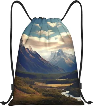 Waterproof Drawstring Gym Bag for Men Cook National Park Mountain Landscape Drawstring Backpack for Women Cinch Sack Sports Sackpack Small