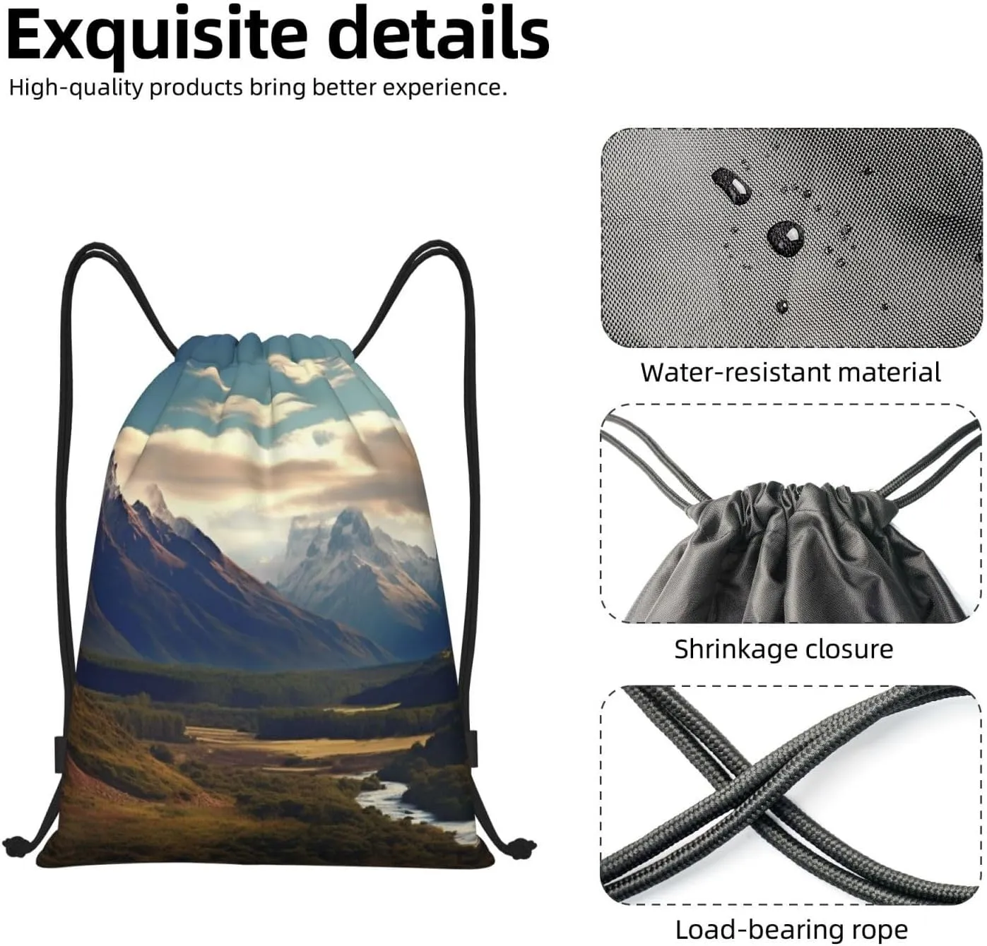 Waterproof Drawstring Gym Bag for Men Cook National Park Mountain Landscape Drawstring Backpack for Women Cinch Sack Sports Sackpack Small