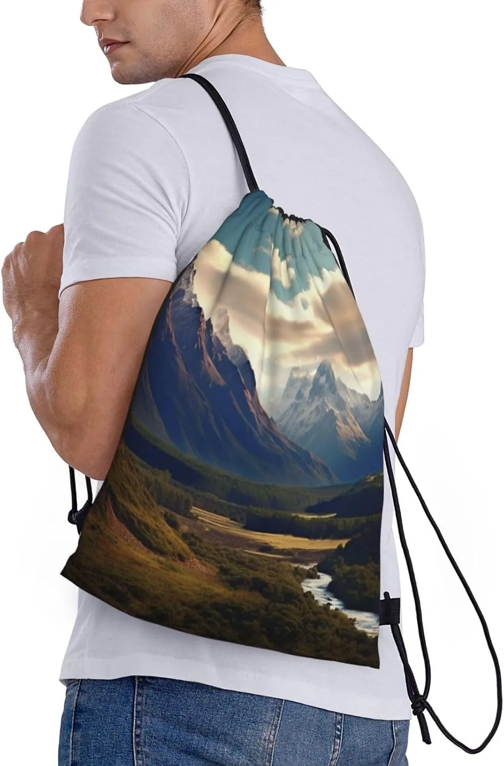 Waterproof Drawstring Gym Bag for Men Cook National Park Mountain Landscape Drawstring Backpack for Women Cinch Sack Sports Sackpack Small