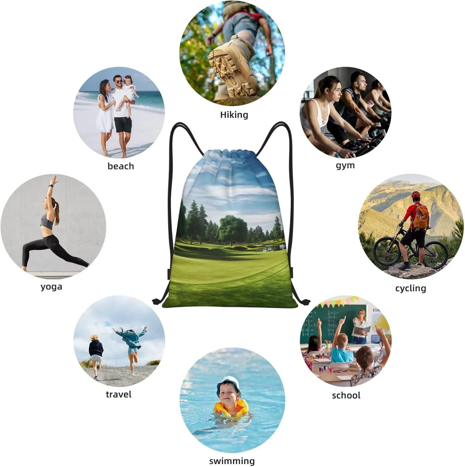 Waterproof Drawstring Gym Bag for Men Golf Course Lawn Drawstring Backpack for Women Cinch Sack Sports Sackpack Medium