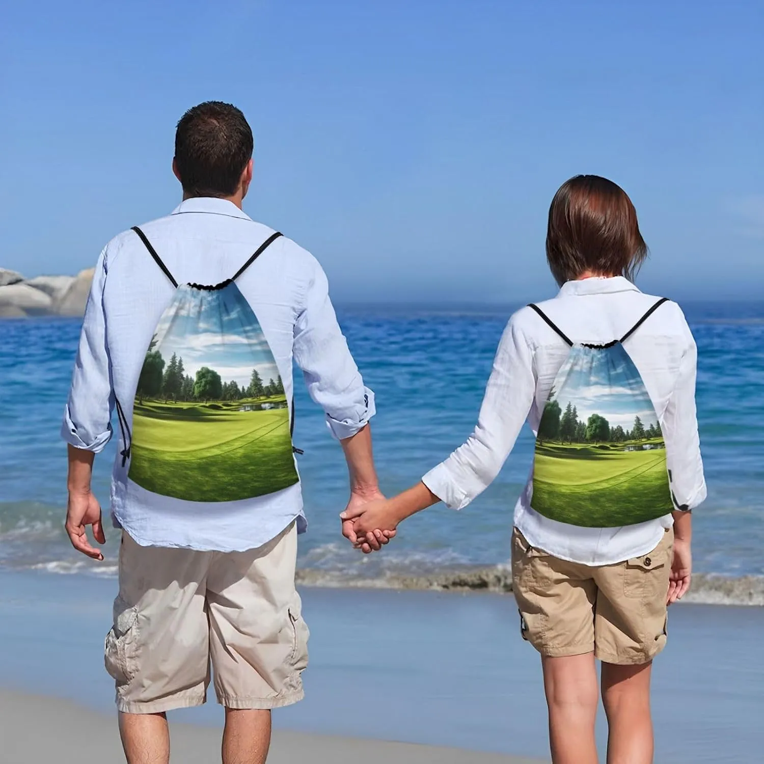 Waterproof Drawstring Gym Bag for Men Golf Course Lawn Drawstring Backpack for Women Cinch Sack Sports Sackpack Medium