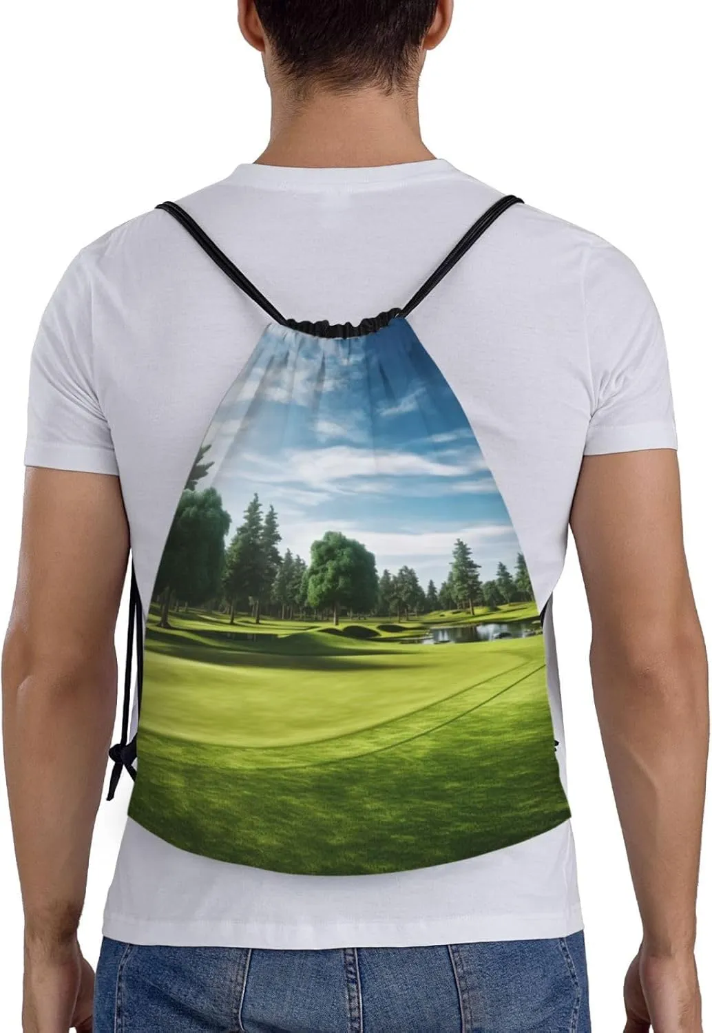 Waterproof Drawstring Gym Bag for Men Golf Course Lawn Drawstring Backpack for Women Cinch Sack Sports Sackpack Medium