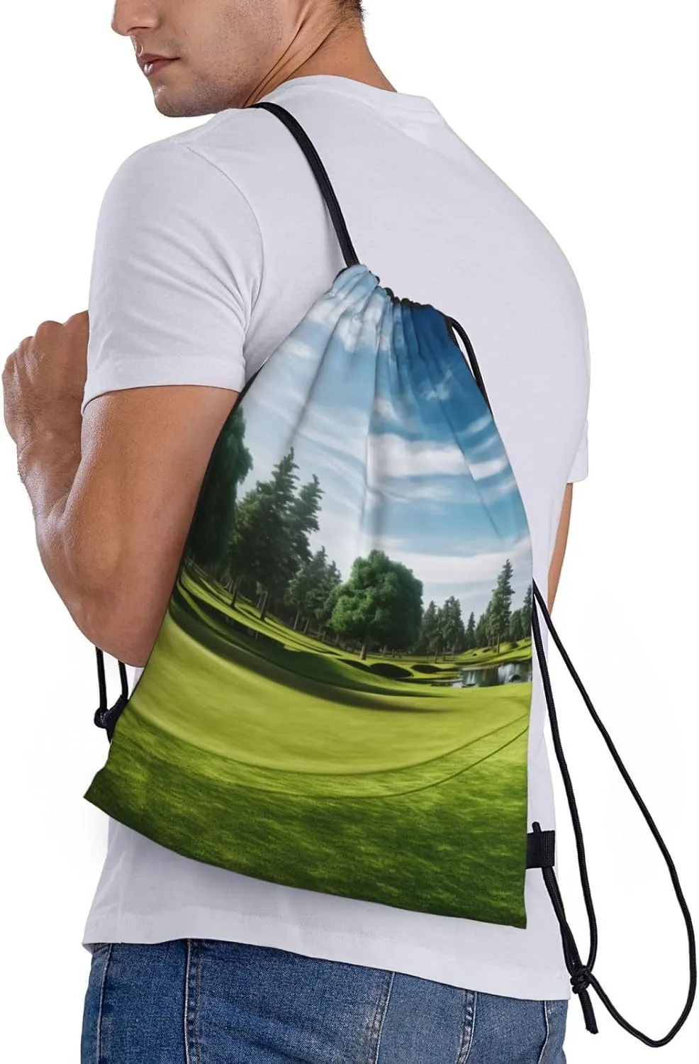 Waterproof Drawstring Gym Bag for Men Golf Course Lawn Drawstring Backpack for Women Cinch Sack Sports Sackpack Medium