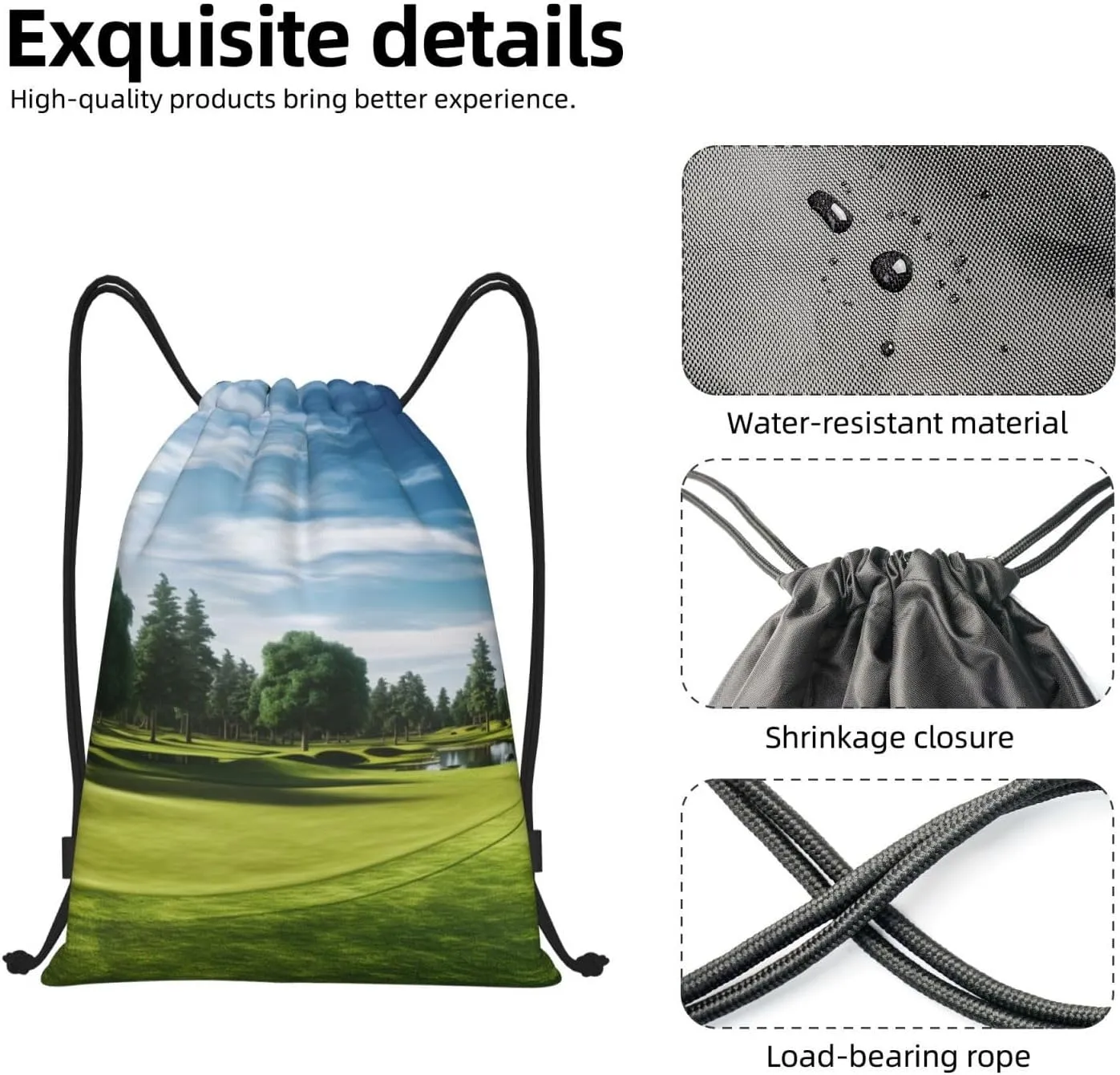 Waterproof Drawstring Gym Bag for Men Golf Course Lawn Drawstring Backpack for Women Cinch Sack Sports Sackpack Medium
