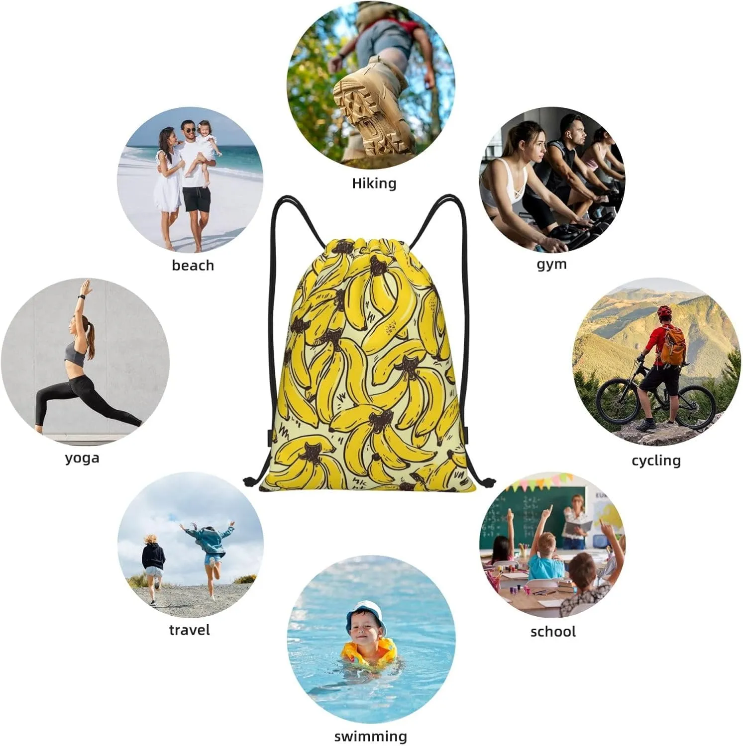 Waterproof Drawstring Gym Bag for Men Yellow Banana Drawstring Backpack for Women Cinch Sack Sports Sackpack Medium