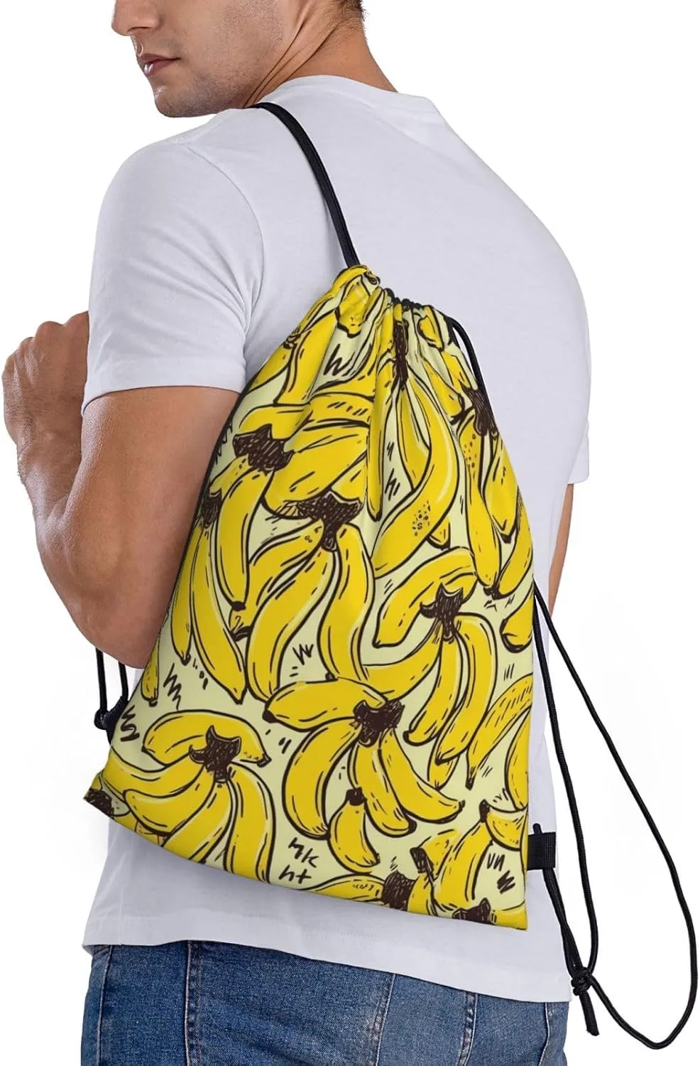 Waterproof Drawstring Gym Bag for Men Yellow Banana Drawstring Backpack for Women Cinch Sack Sports Sackpack Medium