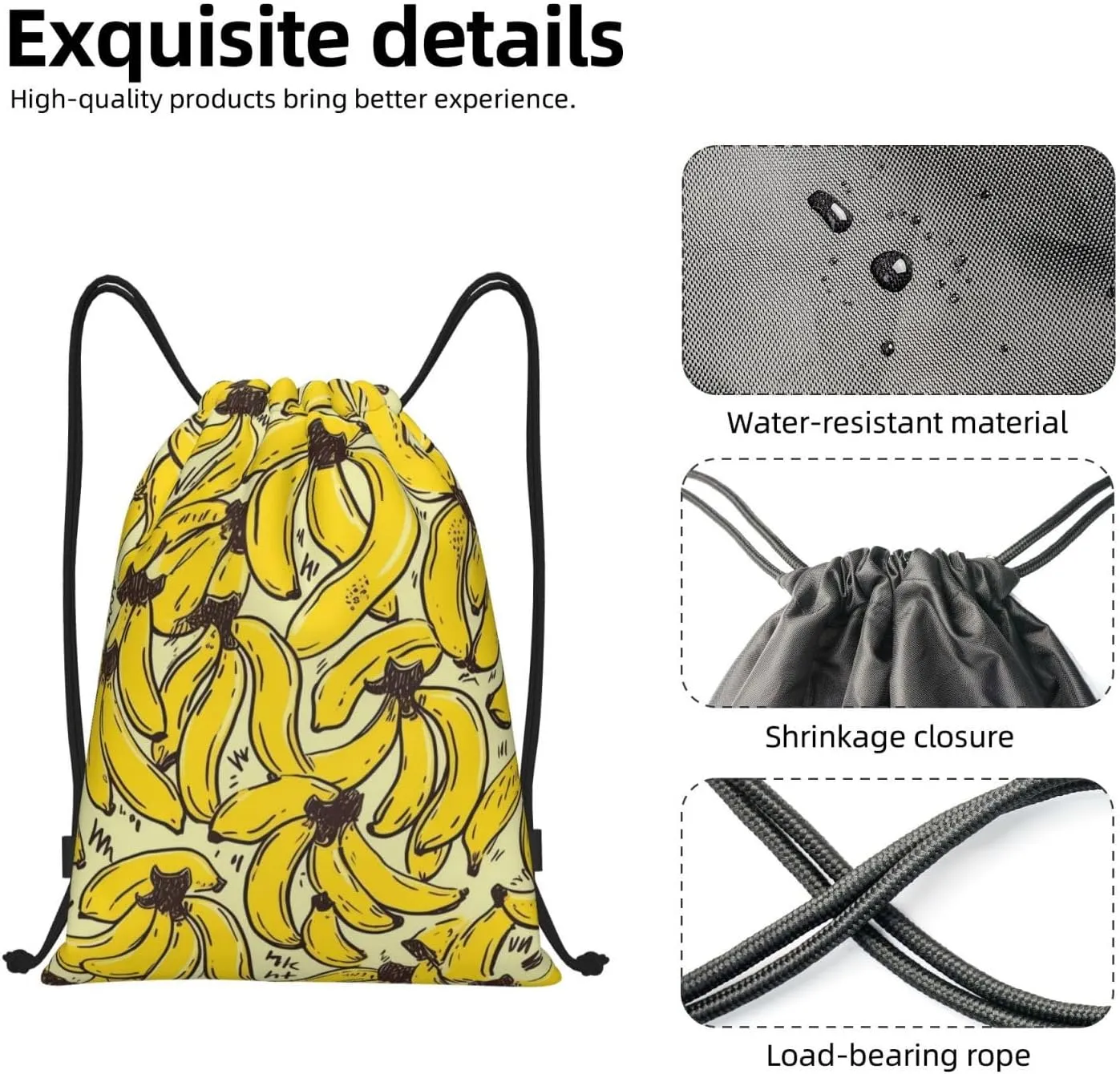 Waterproof Drawstring Gym Bag for Men Yellow Banana Drawstring Backpack for Women Cinch Sack Sports Sackpack Medium