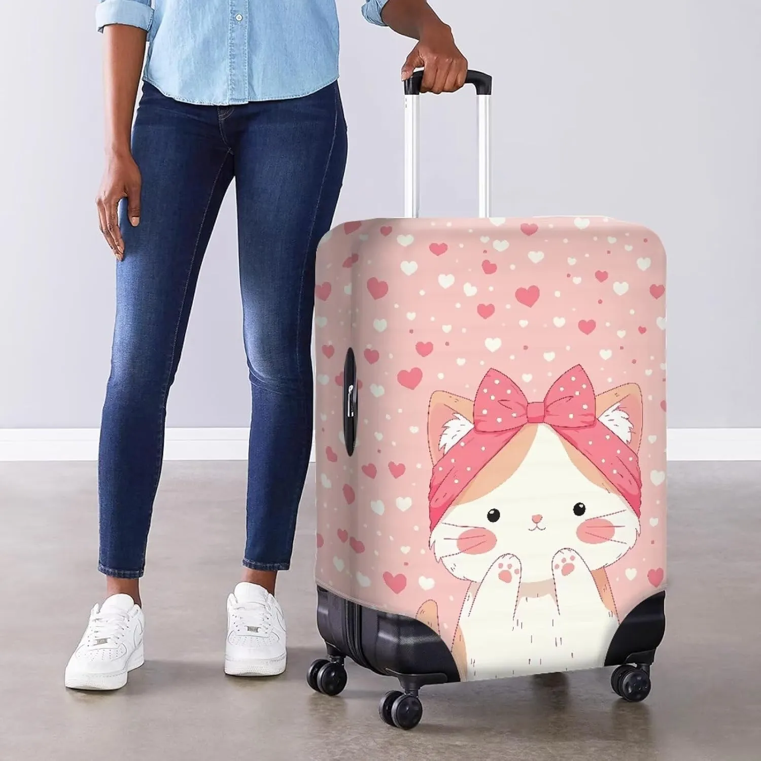 Waterproof Luggage Cover, Stylish Travel Bags Protector Portable Zippered Bottom Easy to Install Lightweight Suitcase Covers for Business Trips Cute Cats
