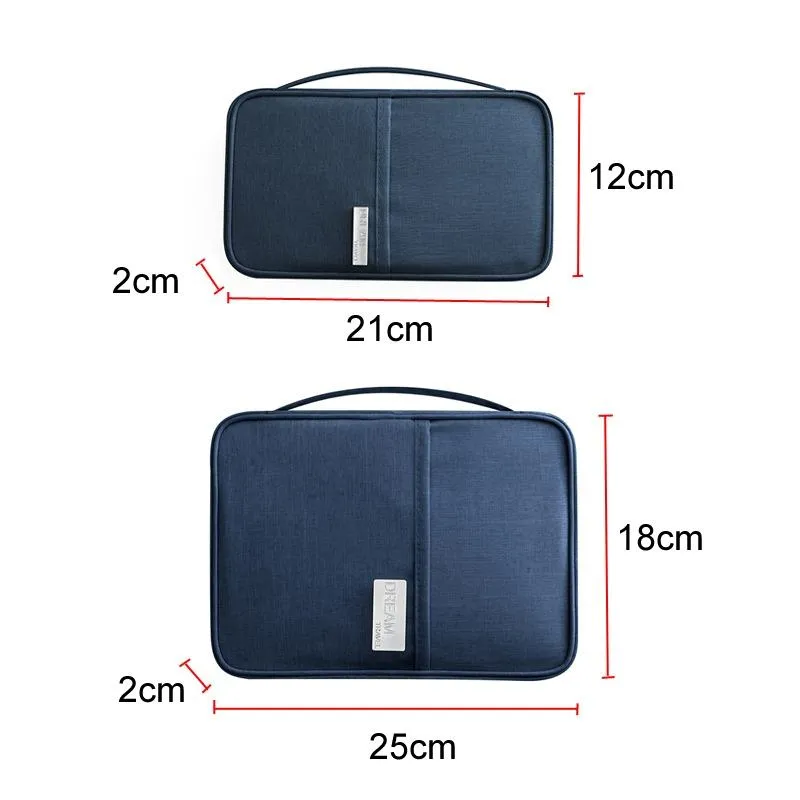 Waterproof Travel Document Bag Black Large - Blue Small
