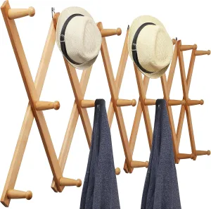 WEBI Accordion Wall Hanger,Expandable Wooden Coat Rack Wall Mounted,Accordion Hat Rack for Wall,Accordion Hook Rack for Hats,Caps,20 Peg Hooks,Natural