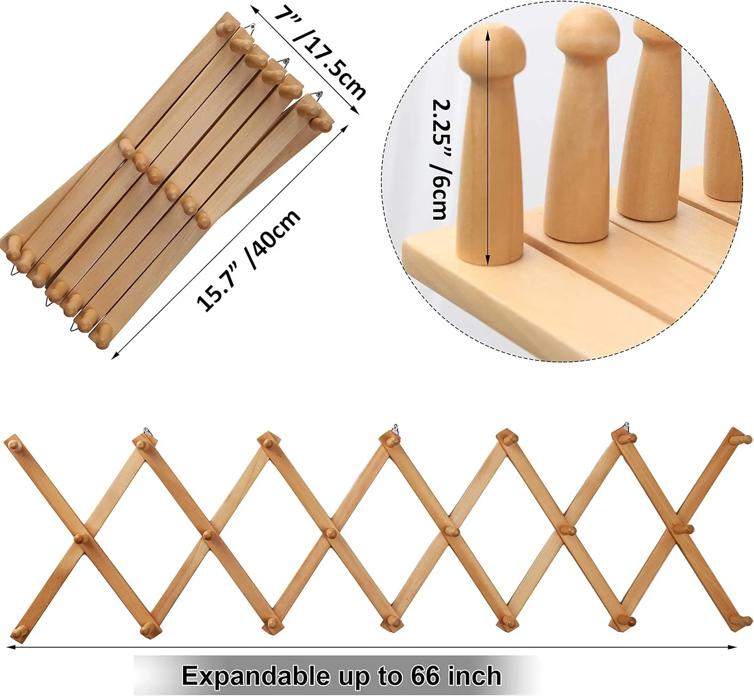 WEBI Accordion Wall Hanger,Expandable Wooden Coat Rack Wall Mounted,Accordion Hat Rack for Wall,Accordion Hook Rack for Hats,Caps,20 Peg Hooks,Natural