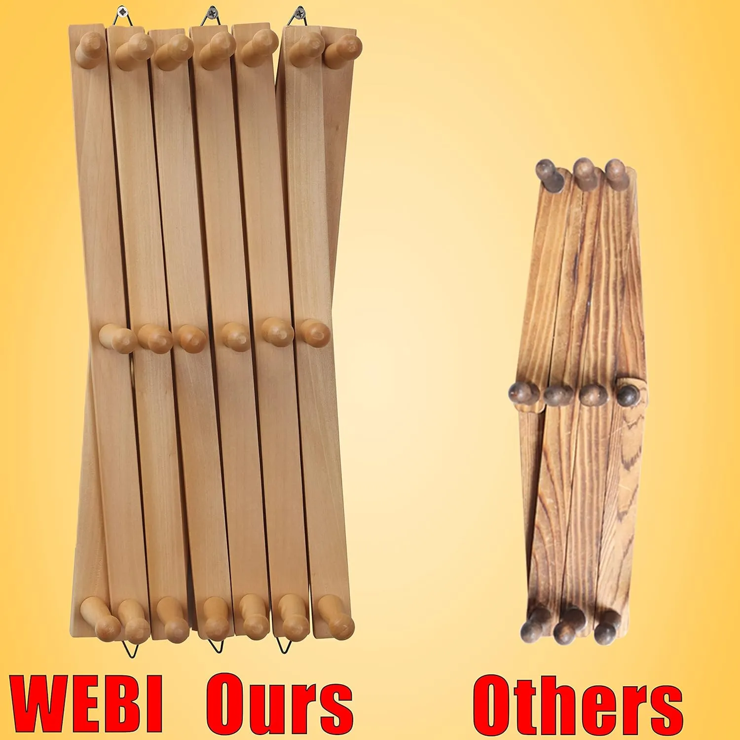WEBI Accordion Wall Hanger,Expandable Wooden Coat Rack Wall Mounted,Accordion Hat Rack for Wall,Accordion Hook Rack for Hats,Caps,20 Peg Hooks,Natural