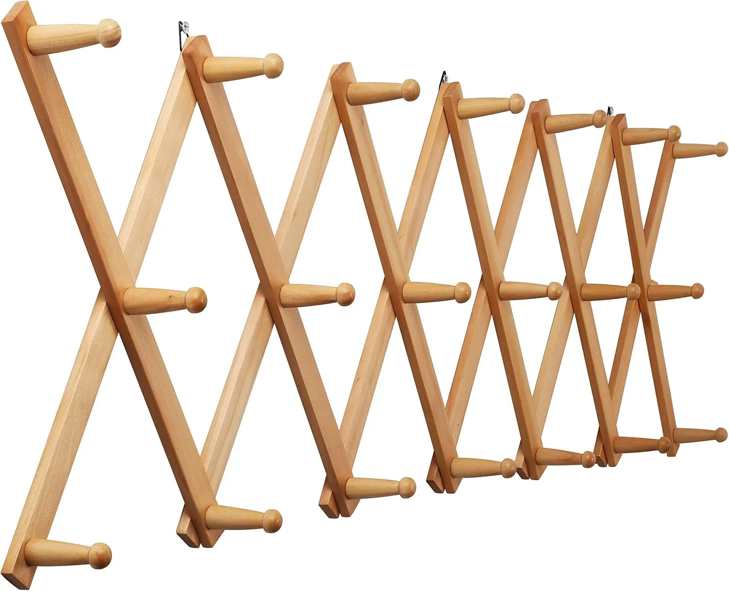 WEBI Accordion Wall Hanger,Expandable Wooden Coat Rack Wall Mounted,Accordion Hat Rack for Wall,Accordion Hook Rack for Hats,Caps,20 Peg Hooks,Natural