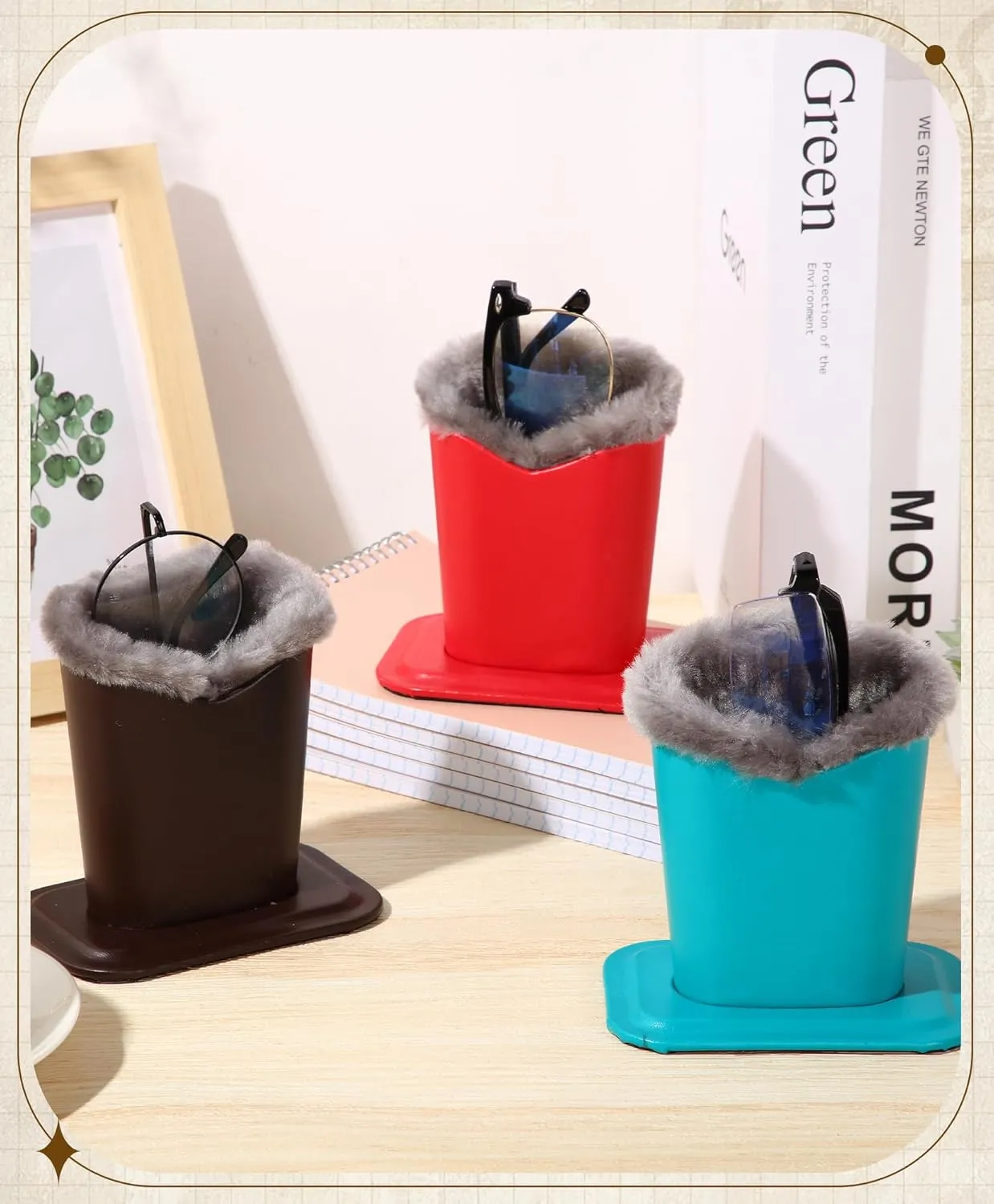 Weewooday 6 Pack Plush Lined Eyeglasses Holder Stand for Glasses Leather Reading Stand Case Protective Glasses Case
