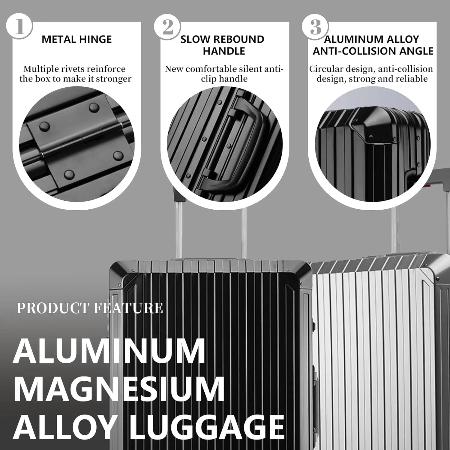 WEICHEN All Aluminum Magnesium Alloy 20 inch Carry On Luggage with Wheels and TSA Lock, 37.5L Hard Case Travel Luggage Carry On Suitcase 22x14x9 Airline Approved Grey Hardside Carry On Luggage