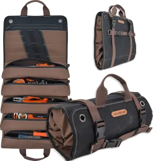WELKINLAND Heavy-Duty Waxed Canvas Tool Organizer, 15-Pocket, 15L Capacity, Roll-Up