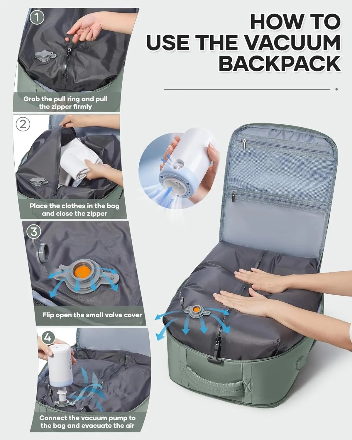 wepadre Large Vacuum Backpack Travel with Pump Vacpack Backpack with Vacuum Seal Backpacks Traveling Backpacks Vacuum Compression for Travel Carry on Luggage