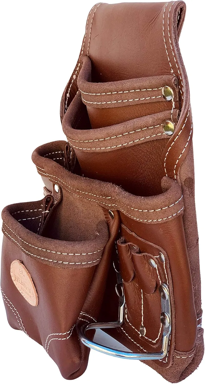 Western Heritage | Premium Cow Grain Leather Heavy Duty Tool Pouch Bag Hostler | Professional Grade | Carpenter, Construction, Framer, Handyman, Electrician |10 Pockets, 2 Hammer Holders