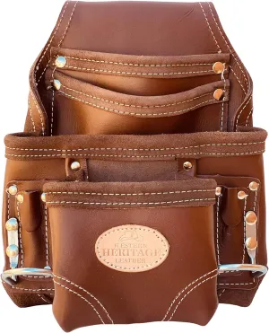 Western Heritage | Premium Cow Grain Leather Heavy Duty Tool Pouch Bag Hostler | Professional Grade | Carpenter, Construction, Framer, Handyman, Electrician |10 Pockets, 2 Hammer Holders