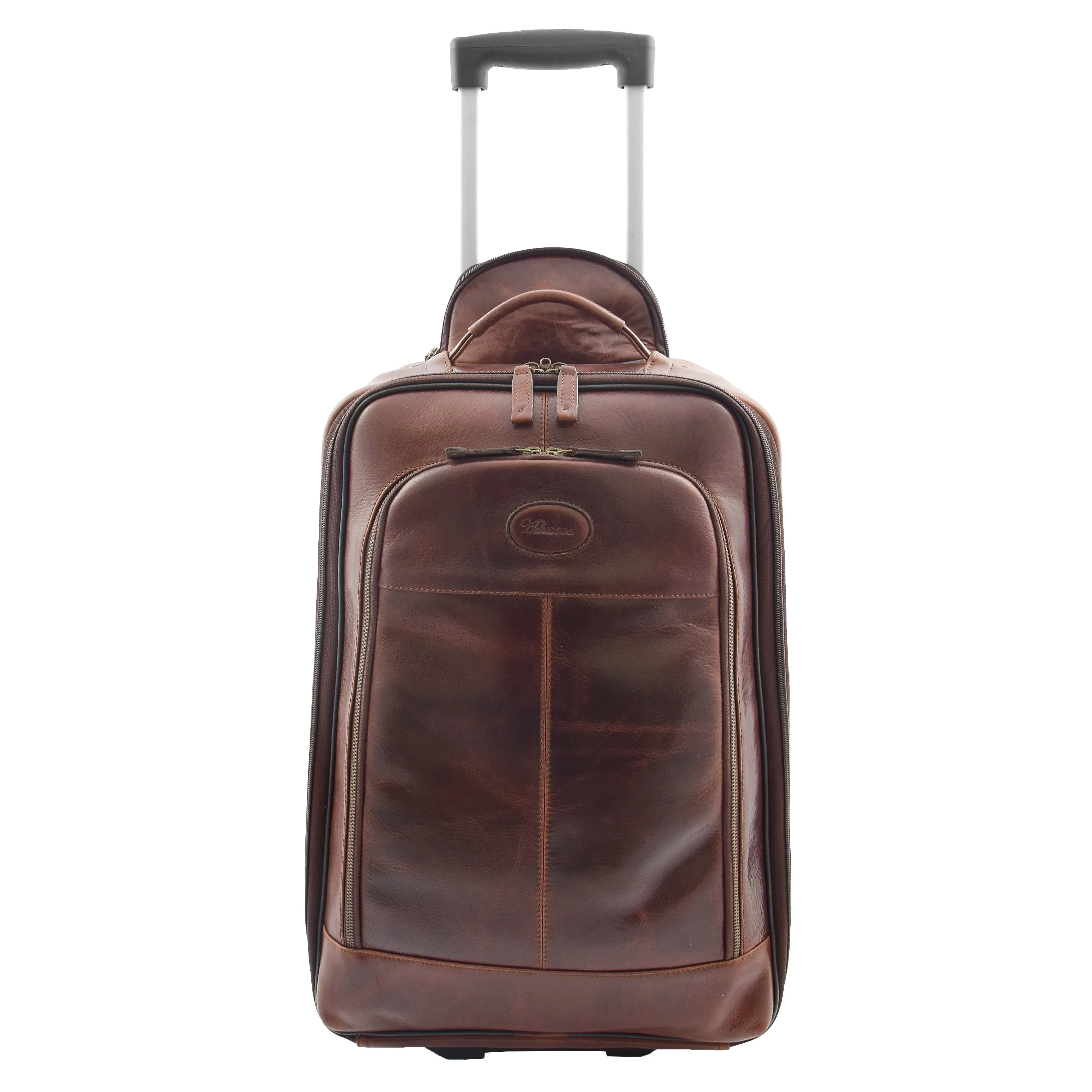 Wheeled Cabin Suitcase Real Brown Leather Luggage Travel Bag Carlos