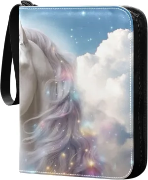 White Horse and Clouds Card Binder 4 Pocket Collectible Trading Card Albums with 50 Sleeves Double Side PU Waterproof 3 Ring for Sports & Game Cards