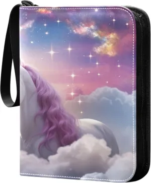 White Horse and Clouds Card Binder 4 Pocket Collectible Trading Card Albums with 50 Sleeves Double Side PU Waterproof 3 Ring for Sports & Game Cards