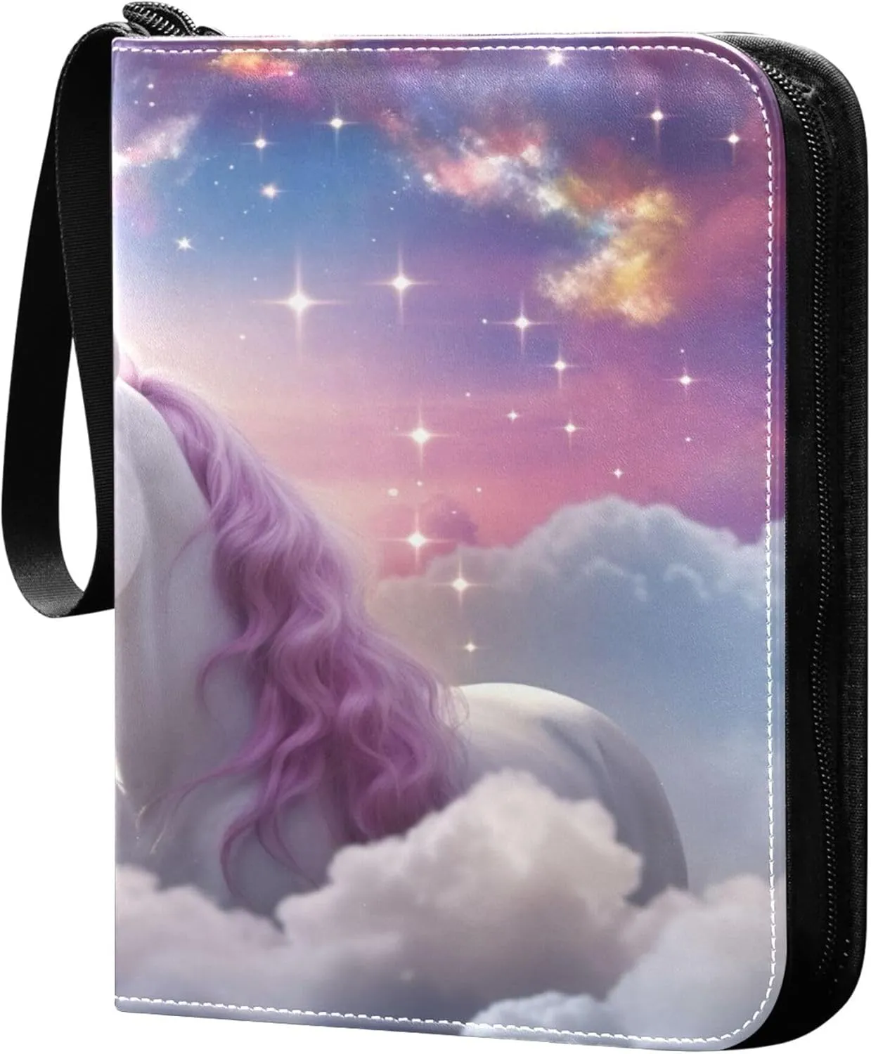 White Horse and Clouds Card Binder 4 Pocket Collectible Trading Card Albums with 50 Sleeves Double Side PU Waterproof 3 Ring for Sports & Game Cards