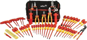 Wiha 32874 Insulated Tool Set with Pliers, Cutters, Nut Drivers, Screwdrivers, T Handles, Knife, Ruler and Voltage detector, 50 Piece Set in Canvas Tool Bag