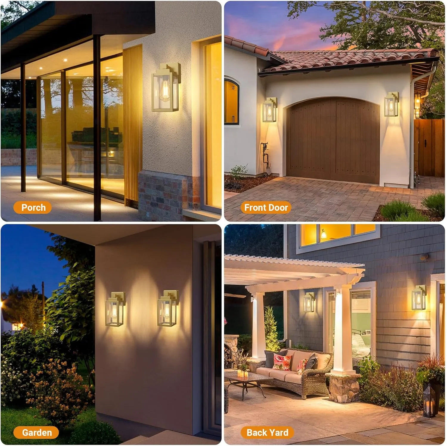 WIHTU Outdoor Light Fixtures, Porch Sconces Wall Mounted Lighting, Outdoor Wall Sconce with Outlet, Porch Lights with E26 Sockets, Exterior Waterproof, Wall Lamps for Patio Front Door（Gold）