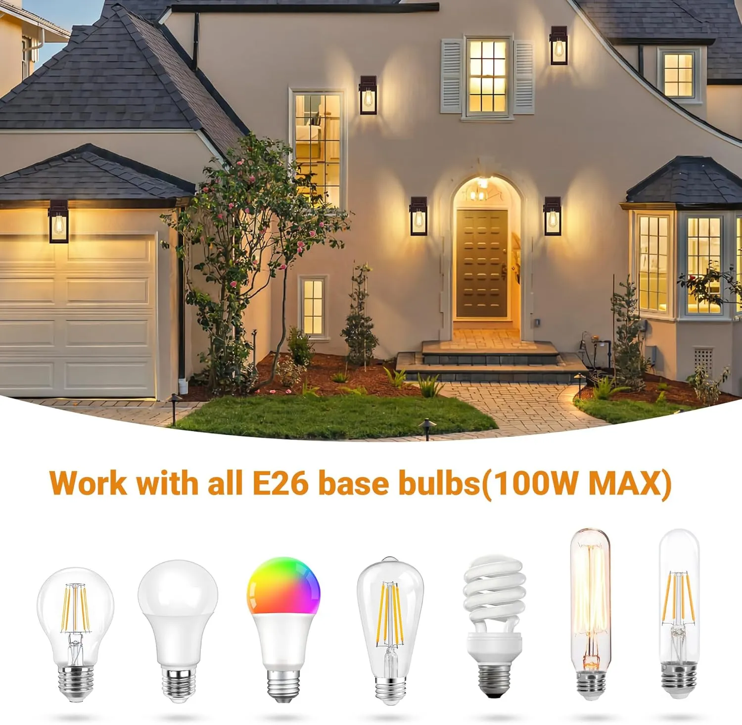 WIHTU Outdoor Light Fixtures, Porch Sconces Wall Mounted Lighting, Outdoor Wall Sconce with Outlet, Porch Lights with E26 Sockets, Exterior Waterproof, Wall Lamps for Patio Front Door（ORB）